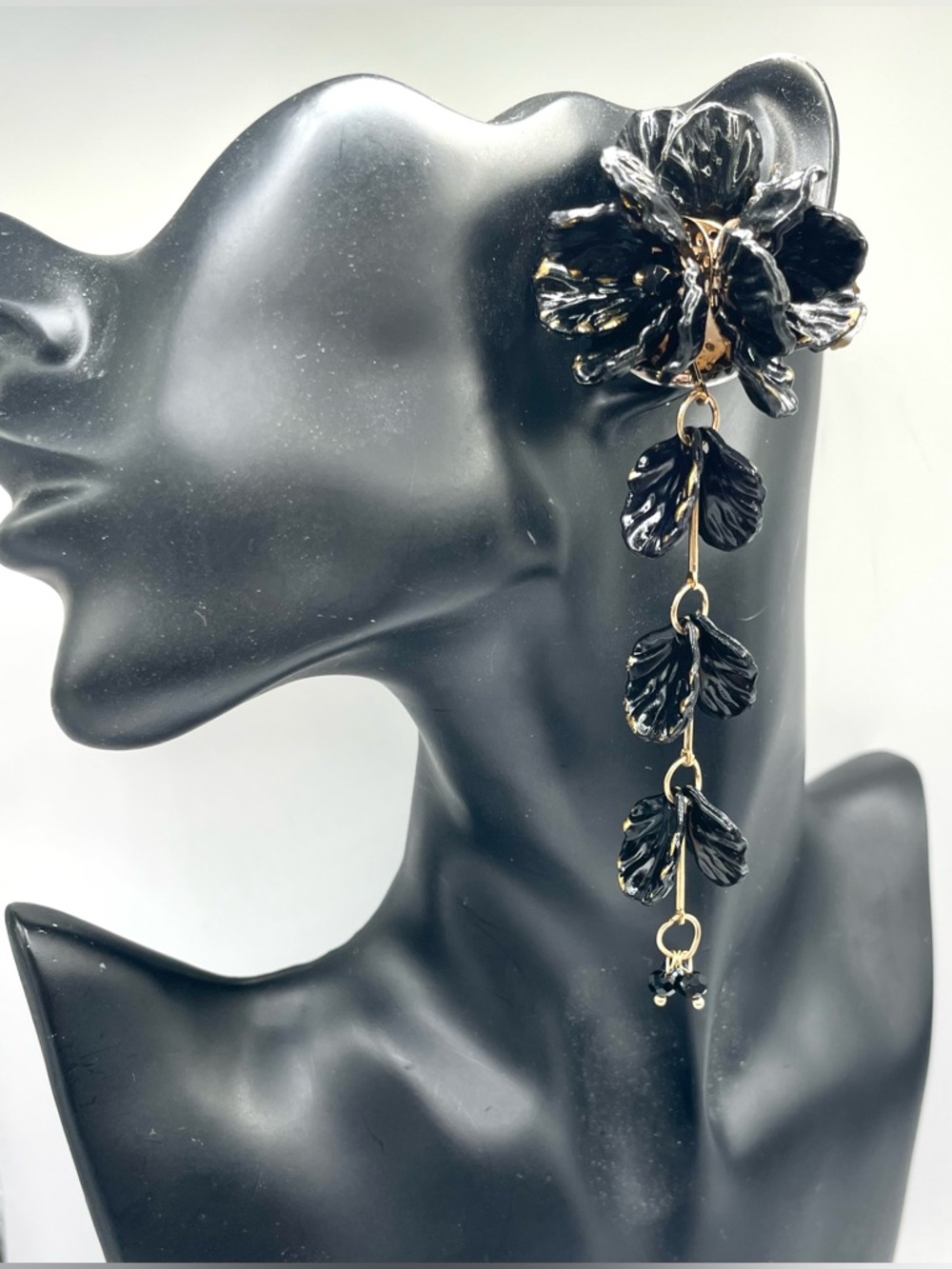 Black Flower cascading petal Earrings